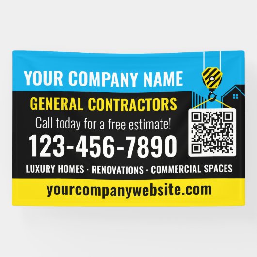 Bouwbedrijf QR Code Blue Promotional Spandoek (Horizontaal)