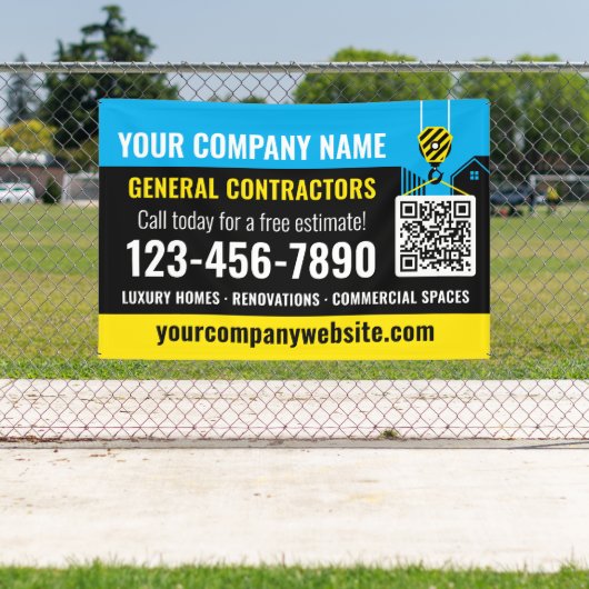 Bouwbedrijf QR Code Blue Promotional Spandoek (Insitu)