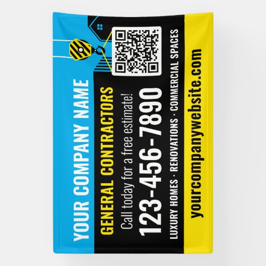 Bouwbedrijf QR Code Blue Promotional Spandoek (Verticaal)