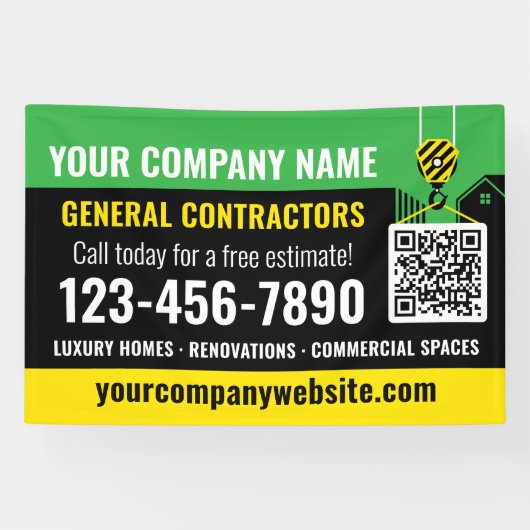 Bouwbedrijf QR Code Green Promotional Spandoek (Horizontaal)