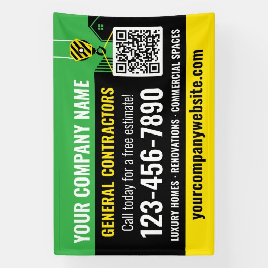 Bouwbedrijf QR Code Green Promotional Spandoek (Verticaal)