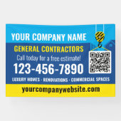 Bouwbedrijf QR Code Marine Blue Promotional Spandoek (Horizontaal)