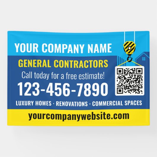 Bouwbedrijf QR Code Marine Blue Promotional Spandoek (Horizontaal)