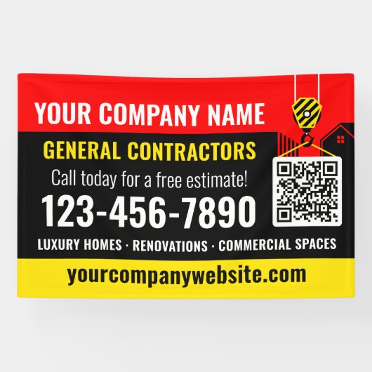 Bouwbedrijf QR Code Red Promotional Spandoek (Horizontaal)