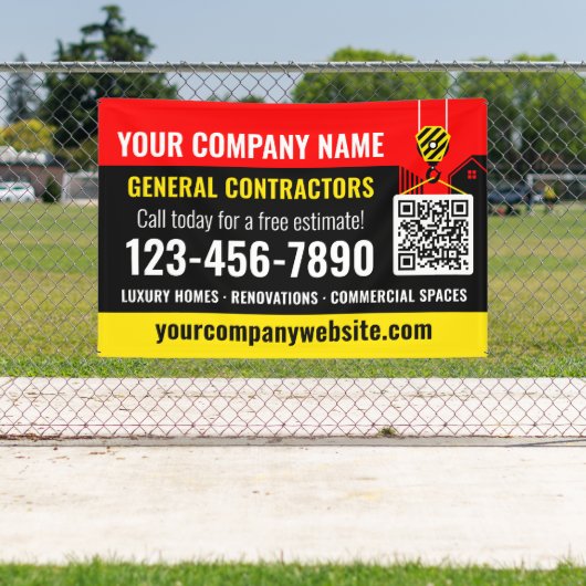 Bouwbedrijf QR Code Red Promotional Spandoek (Insitu)