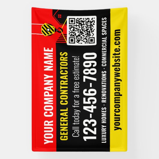 Bouwbedrijf QR Code Red Promotional Spandoek (Verticaal)