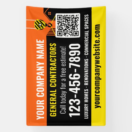 Bouwbedrijf QR Code Sinaasappel Promotional Spandoek (Verticaal)