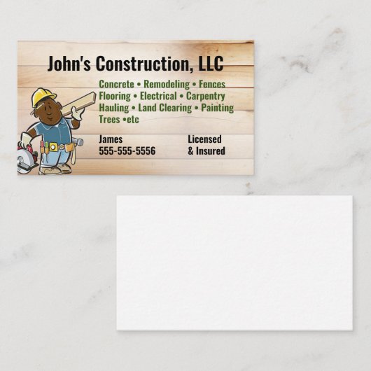 Bouwbedrijf Tool man Visitekaartje (Voorkant / Achterkant)