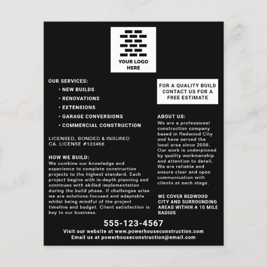 Bouwbedrijf voegt uw Logo zwart toe Flyer (Voorkant)