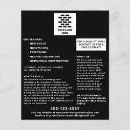 Bouwbedrijf voegt uw Logo zwart toe Flyer