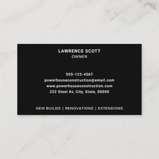Bouwbedrijf voegt uw Logo zwart toe Visitekaartje (Achterkant)