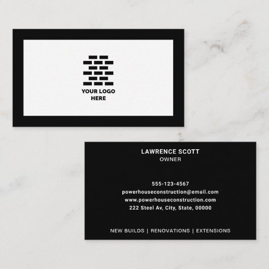 Bouwbedrijf voegt uw Logo zwart toe Visitekaartje (Voorkant / Achterkant)