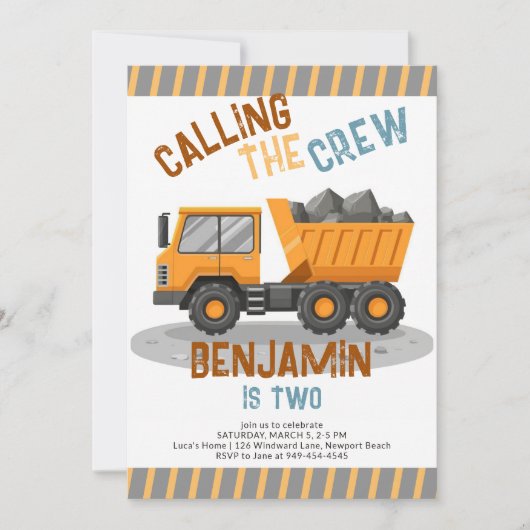 Bouwbemanning dump vrachtwagen jongen 2e verjaarda kaart (Voorkant)