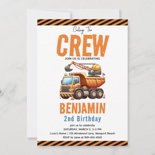 Bouwbemanning dump vrachtwagen jongen 2e verjaarda kaart (Voorkant)
