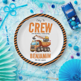 Bouwbemanning dump vrachtwagen jongen 2e verjaarda papieren bordje