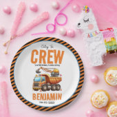 Bouwbemanning dump vrachtwagen jongen 2e verjaarda papieren bordje (Feest)