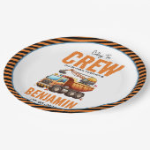 Bouwbemanning dump vrachtwagen jongen 2e verjaarda papieren bordje (Gekanteld)