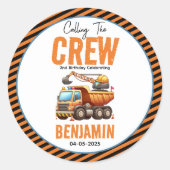 Bouwbemanning dump vrachtwagen jongen 2e verjaarda ronde sticker (Voorkant)