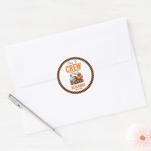 Bouwbemanning dump vrachtwagen jongen 2e verjaarda ronde sticker (Envelop)