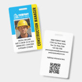 Bouwbeveiliging ID-foto logo QR-code blauw Badge (Voor- en achterkant)