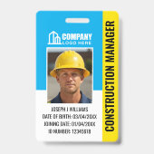 Bouwbeveiliging ID-foto logo QR-code blauw Badge (Voorzijde)