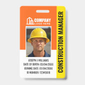 Bouwbeveiliging ID-foto Logo QR-code Oranje Badge (Voorzijde)