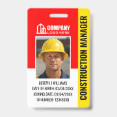 Bouwbeveiliging ID-foto Logo QR-code Rood Badge (Voorzijde)