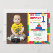 Bouwblok 1e verjaardagsfeest kleurrijke bakstenen kaart (Voorkant)