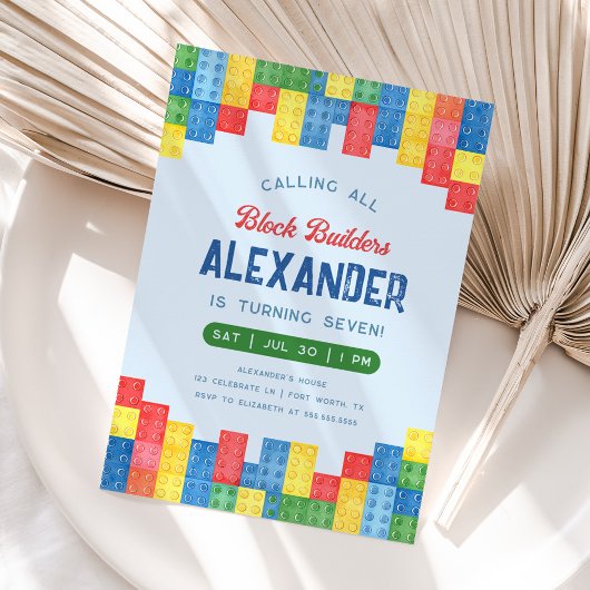 Bouwblok Jongen Verjaardag Uitnodiging