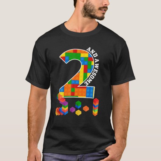 Bouwblokken 2 jaar oud Geweldige Birthda T-shirt (Voorkant)