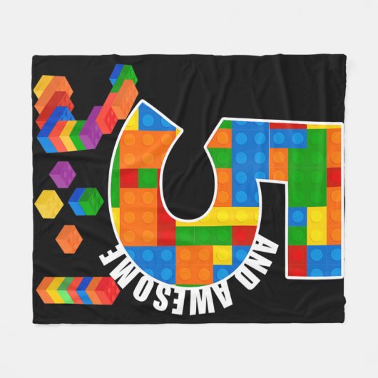 Bouwblokken 5 jaar oude Geweldige verjaardag Fleece Deken (Voorkant (Horizontaal))