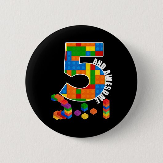 Bouwblokken 5 jaar oude Geweldige verjaardag Ronde Button 5,7 Cm (Voorkant)