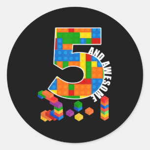 Bouwblokken 5 jaar oude Geweldige verjaardag Ronde Sticker