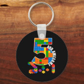 Bouwblokken 5 jaar oude Geweldige verjaardag Sleutelhanger (Voorkant)