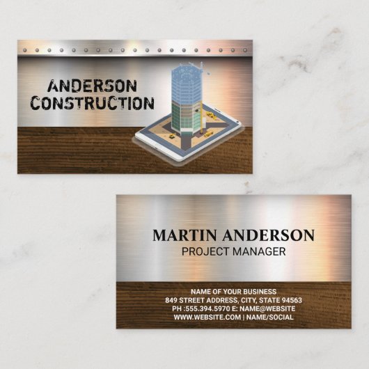 Bouwbouw | Metalen rivets Hout Visitekaartje (Voorkant / Achterkant)