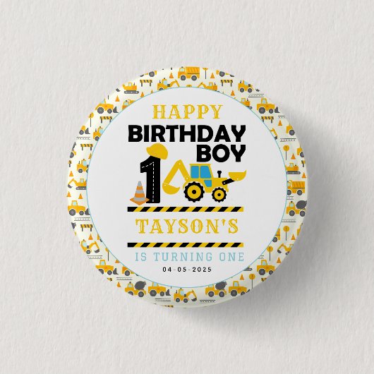 Bouwbouwer 1e Verjaardag | Kinderfeestje Ronde Button 3,2 Cm (Voorkant)