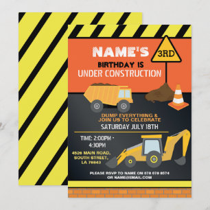 Bouwbouwer Digger Truck Birthday Party Kaart