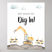 Bouwbulldozer Graaf In Feestbord Poster (Voorkant)