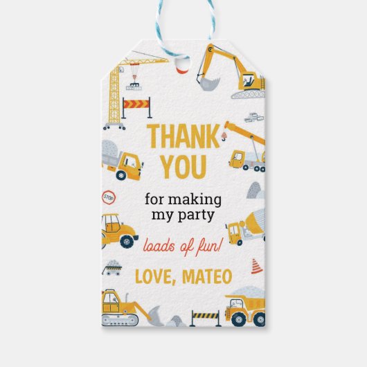 Bouwbulldozer Verjaardag Bedankkaartjes Cadeaulabel (Voorkant)