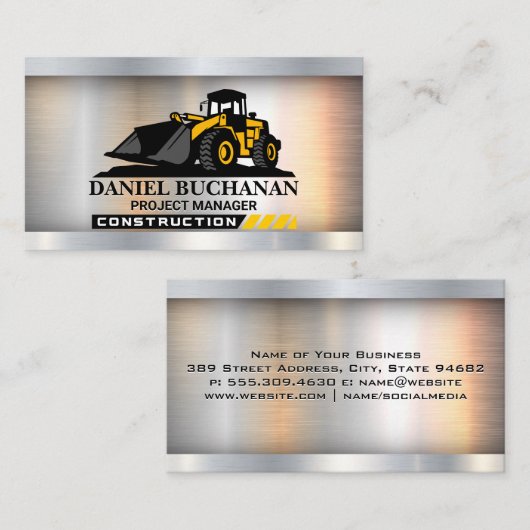 Bouwbulldozer voertuig visitekaartje (Voorkant / Achterkant)