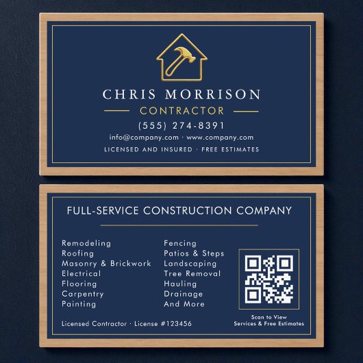 Bouwconstructie Gouden Metalen Hout QR Code Visitekaartje