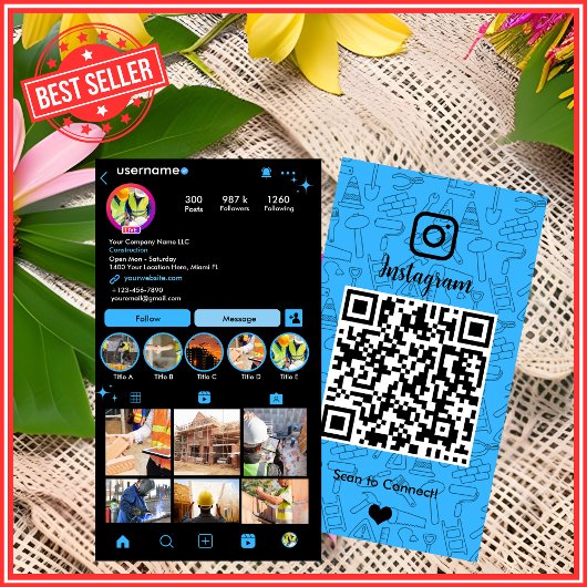 Bouwconstructie Instagram Blauw | QR-code Visitekaartje