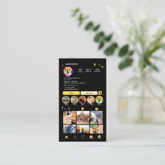 Bouwconstructie Instagram Geel | QR-code Visitekaartje (Staand voorkant)