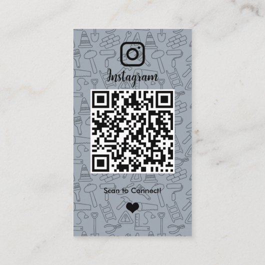 Bouwconstructie Instagram Stofblauwe QR-code Visitekaartje (Achterkant)