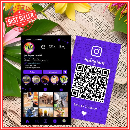 Bouwconstructie Instagram Violet QR-code Visitekaartje