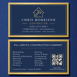 Bouwconstructie Marineblauw Gouden Metaal QR-code Visitekaartje