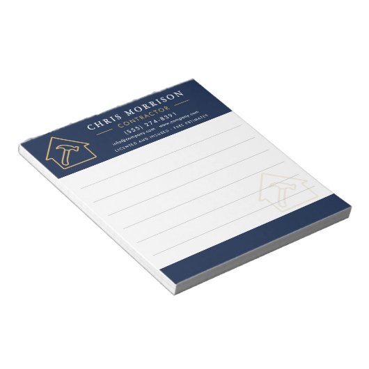 Bouwconstructie Navy Blauw Goud Notitieblok (Schuin)