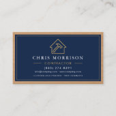 Bouwconstructie Navy Blauwe Gouden Houten QR-code Visitekaartje (Voorkant)