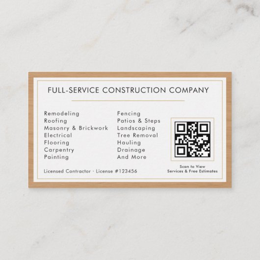 Bouwconstructie Witte Goud Hout QR-code Visitekaartje (Achterkant)