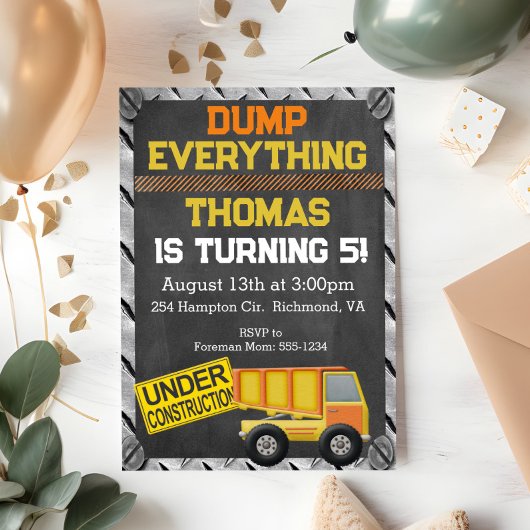 Bouwdump Trunk Verjaardagsuitnodiging Kaart